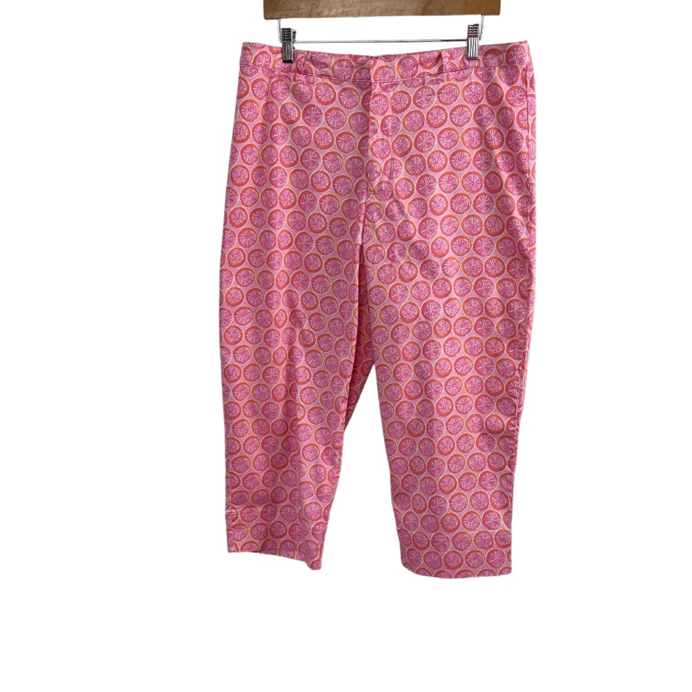 Fresh Produce Crop Capri Pants Pink Orange Slice Stretch Cotton Size 14